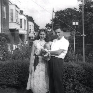 Mom, Dad, and me at McMahon Street (1953)