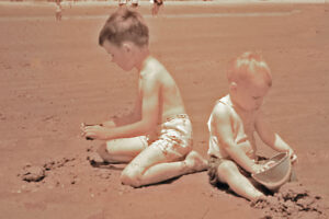 Bob and Me building sand castle (1958)