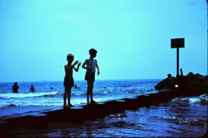Bob and Me on breaker at beach (1962)